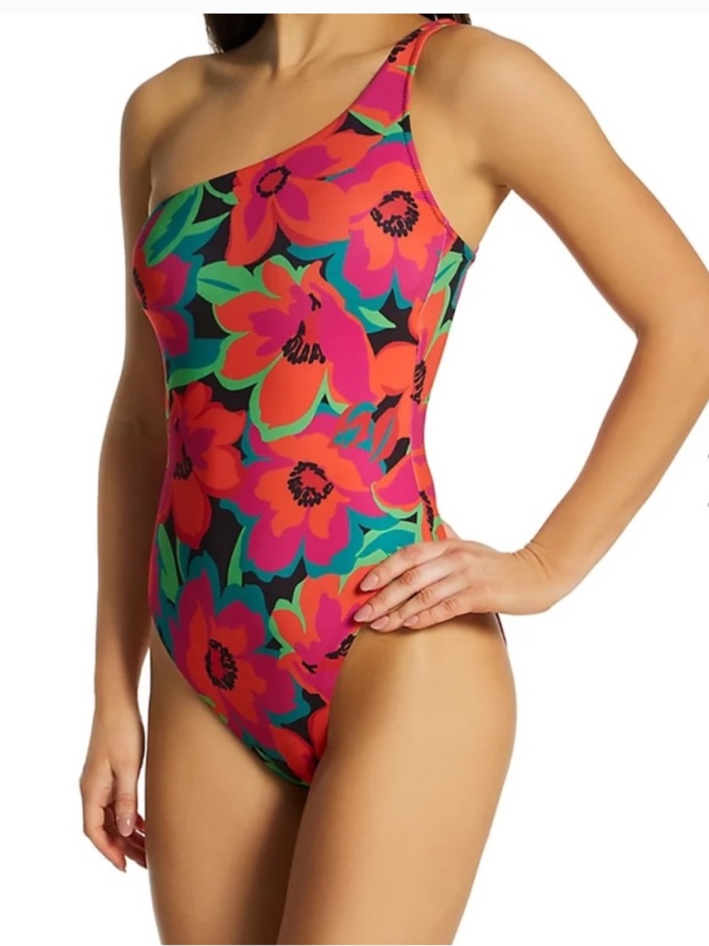 Sanctuary Savage Gardener One Shoulder One Piece Swimsuit SZ M Multicolor